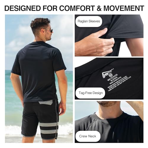 Kanu Surf Men's Standard Short Sleeve UPF 50 Swim Rash Guard Sun Shirt (Regular & Extended Sizes), Black, X-Large
