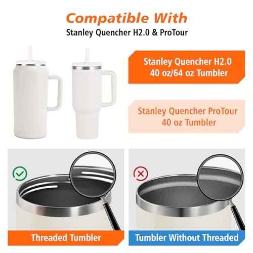 40 oz Tumbler Flip Straw Lid for Stanley Cup Accessories, 2 Pack Leak Proof Stanley Lid Replacement 40 oz for Stanley Quencher