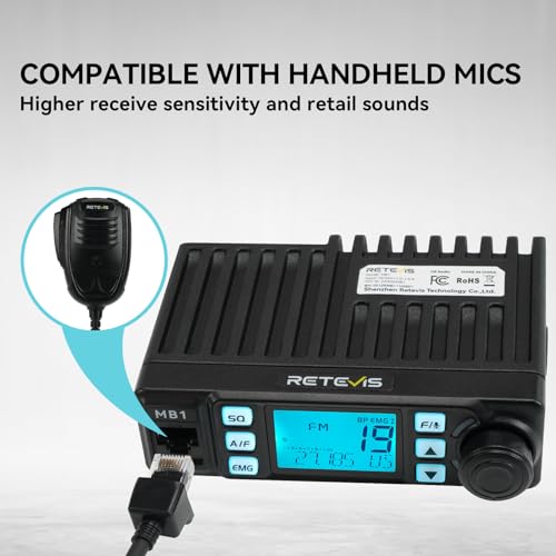 Retevis MB1 40 Channel CB Radio, Noise Cancellation Long Range Mobile Radio, with CB Antenna and Cigarette Lighter, Emergency Channel 9/19, 7-Color Screen, Auto-Scan, External Speaker Jack for Trucker