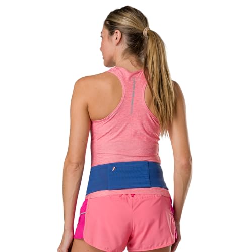Nathan Zipster Max Running Belt Small Blue Rose Gold - Bounce-Free Waist Pack with Large Zipper Pocket for Women and Men