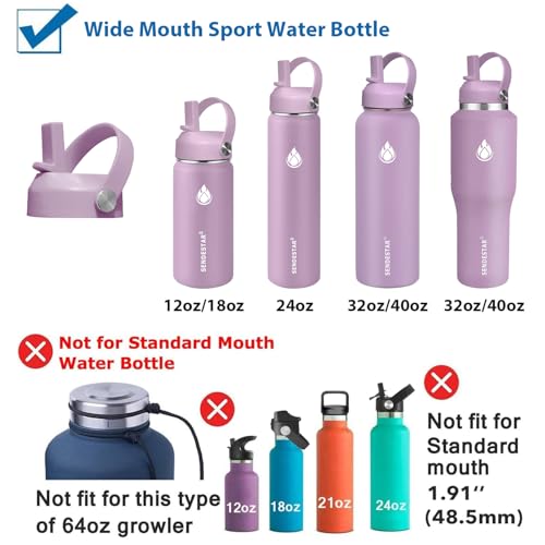 Purple Spout Lid for Hydroflask Wide Mouth Water Bottles - Fits 18oz 20oz 32oz 40oz 73oz