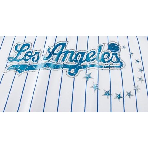Womens City Baseball Pinstripe Fans Vintage Sporty V-Neck Tee Shirts - Royal & White