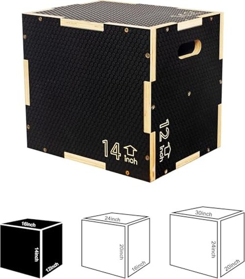 Aurorafy Plyo Box, 3-in-1 Wooden Plyometric Jump Box, Box Jump for Home Gym Training Fitness Workout Exercise, 12"x14"x16"