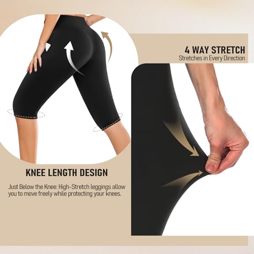 High Waisted Leggings for Women - Full & Knee Length with Pockets, Large-X-Large Black
