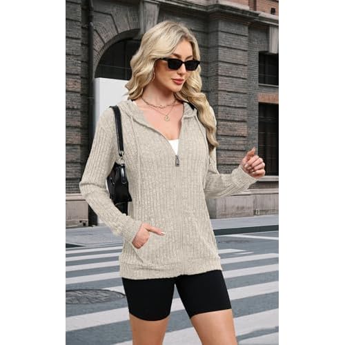 JomeDesign Sweaters for Women Long Sleeve Sweatshirt Fashion Hoodies Zip Up Loose Casual Fall Tops S-XXL