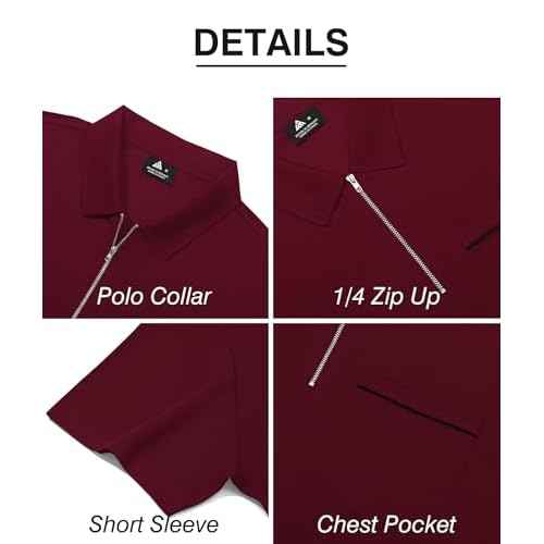 ZITY Mens Polo Shirts Quarter Zip Shirts Casual Classic Lightweight Short Sleeve Golf Collared Shirt with Pocket