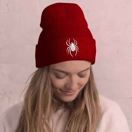 Cool Spider Web Pattern Halloween Beanie, Embroidered araneid Wool Knit Beanies Hats Gift for Men Women