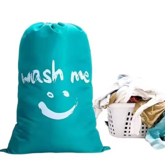 2 Pack Heavy Duty Travel Laundry Bags-Waterproof Drawstring Dirty Clothes Organizer for Camping,Gym&Hotels,Fits Laundry Baskets,Reusable Washable Storage Bags,Black+Blue.