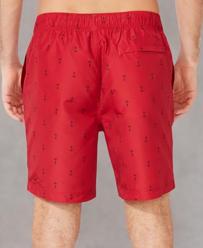 Men's Quick Dry Anchor Print Swim Trunks - X-Large Racer Red