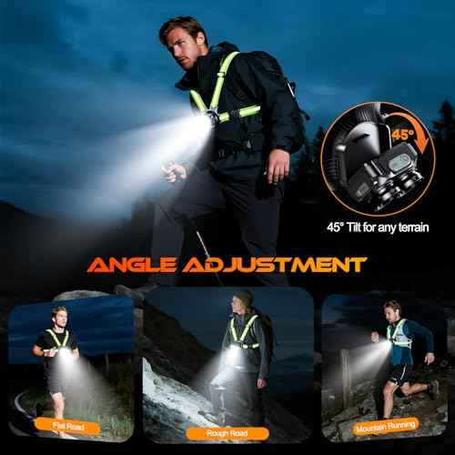 Running Lights for Runners 800LM, 6 Modes Running Light with 45¡ÆAdjustable Tilt, IPX5 Waterproof Rechargeable Visibility Reflective Vest for Night Walking/Cycling/Jogging, 4-25Hrs Runtime