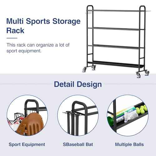 niffgaff Basketball Rack with Wheels ? 4-Layer Outdoor Storage Rack for 7 Size Basketballs & Larger Balls, Garage Ball Organizer with Hooks