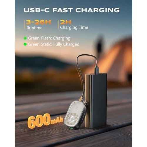 500LM Ultra Bright Mini EDC Flashlight, 10 Modes Running Lights for Runners with Spot & Flood Light, IP65 Waterproof Rechargeable Small Clip on Flashlight for Camping, Hiking, Jogging, Work