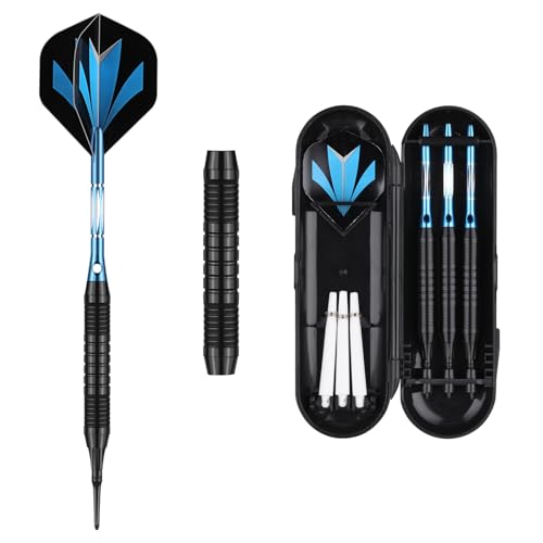 Blue Rainbow Soft Tip Darts Set 18g 21g with Aluminum Shafts & O-Rings - Electronic Dartboard