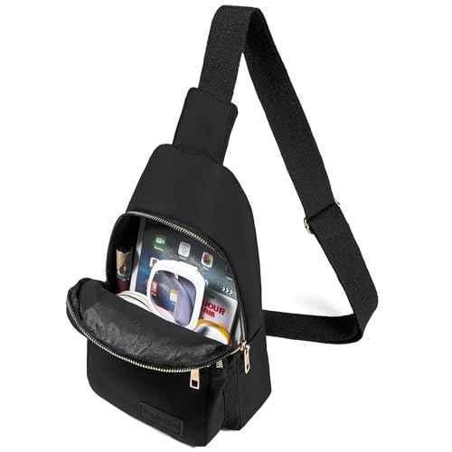 Small Crossbody Sling Backpack Sling Bag for Women, Chest Bag Daypack Fanny Pack Cross Body Bag for Outdoors Hiking Traveling - Gold Zipper