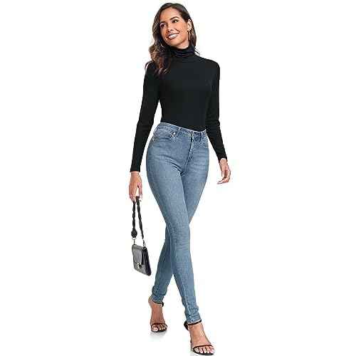 Women's Long Sleeve Casual Lightweight Turtleneck Top Slim Fit Thermal Active Layer Shirts