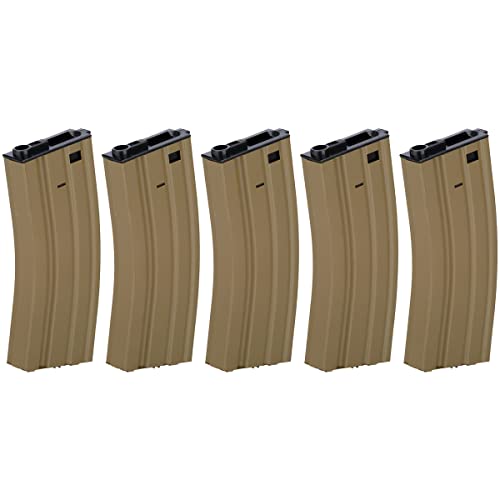 Lancer Tactical Full Metal Steel M4/M16 300 Round High Capacity AEG Airsoft Magazine Clip (Tan/Pack of 5)