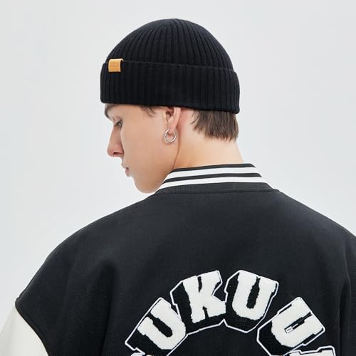 100% Merino Wool Fisherman Beanie Hat, Unisex Warm Winter Hats, Soft Breathable Knitted Short Cuffed Cap