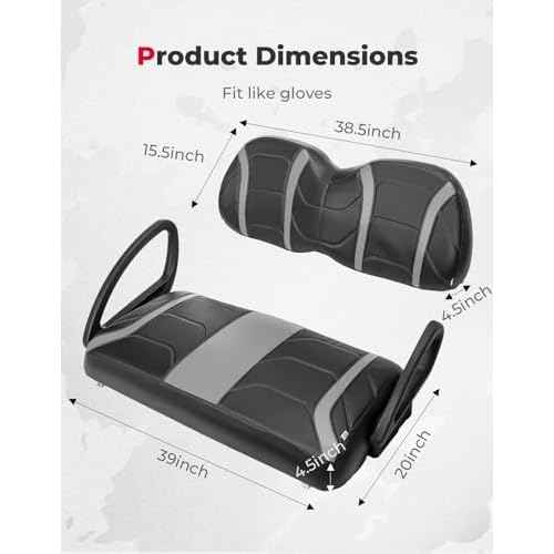 KEMIMOTO Golf Cart Seat Covers Compatible with Club Car Precedent, Tempo, Onward OEM Front Seats, No Staples Needed