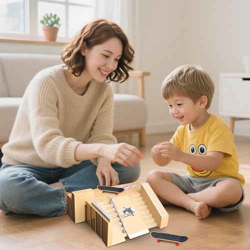 8-in-1 Fingerboard Skate Park Kit with 3 Mini Fingerboards, DIY Finger Skateboard Ramp Set for Kids Ages 5+