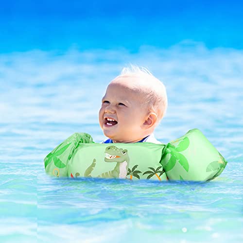 Toddler Swim Vest with Arm Wings - Green Dinosaur Floaties for Kids 20-50 lbs