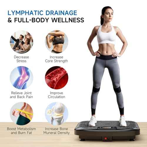 Vibration Plate Exercise Machine Weight Loss, Full Body Workout Vibration Plate Lymphatic Drainage, 199 Adjustable Speeds Power Shaping Vibrating Plate 450 Lbs Capacity Fitness Platform