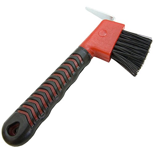 Red Rubber Handle Hoof Pick with Brush for Horses - Easy Horse Grooming Tool