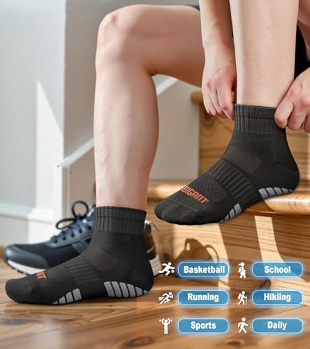 Kids Boys Ankle Socks 6 Pairs Athletic Cushion Seamless Toe X-Large - Black