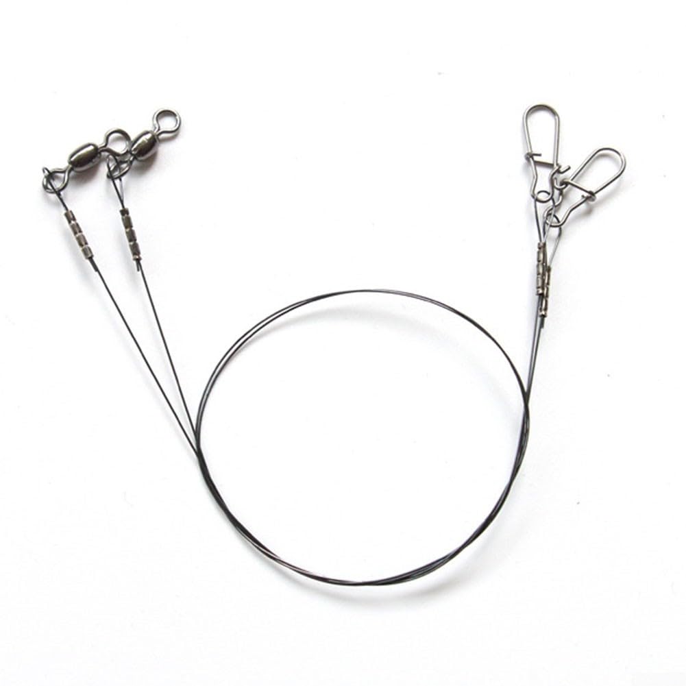 2 Pack Fishing Wire Leader Line, Titanium 7x7 Strand with Swivel Duo-Lock Snap, 30cm 14kg & 35cm 18kg Strength for Predatory Fish(30cm 14kg)