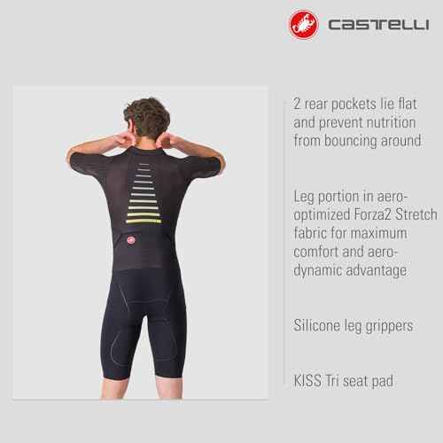 CASTELLI Men¡¯s Sanremo 3 Suit Short Sleeve, Cycling Race Swim Bike Run, Aerodynamic Triathlon Suit with Tri Seat Pad