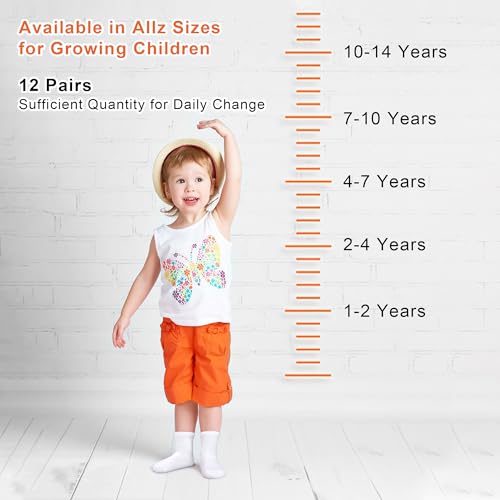 Kids Socks 12 Pairs Crew Socks for Toddler Boys Girls 1-14 Years - Variation: 7-10 Years, Black & White