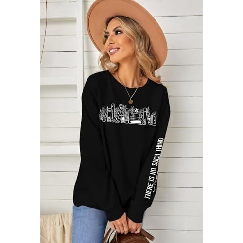 MOUSYA Book Sweatshirt Women No Such Thing As Too Many Books Shirt Book Lover Gifts Shirts Casual Long Sleeve Tops