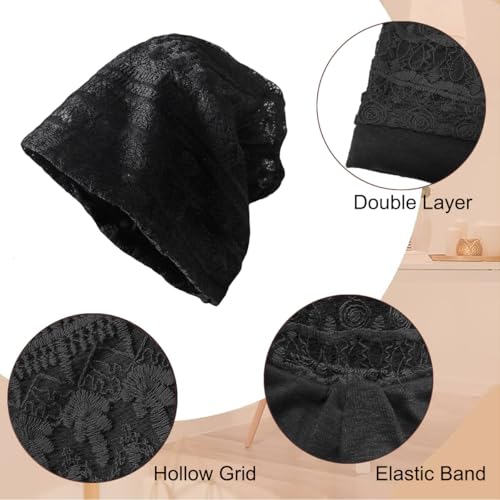 Pemilosci Crochet Slouchy Beanie Hat Turbans Headwear for Women - Black
