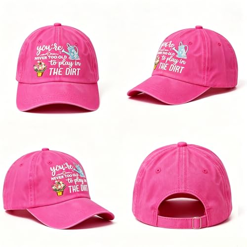 Pink Gardening Hat for Women - Adjustable Cotton Sun Hat with Embroidery, Retirement Gift Mom Grandma