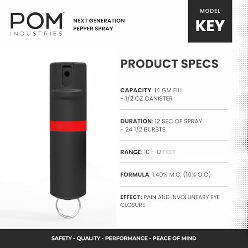 POM Pepper Spray Combo Pack Clip & Keychain - Maximum Strength OC Spray Self Defense- Tactical Compact & Safe Design - 25 Bursts & 10 ft Range - Stream Spray Pattern