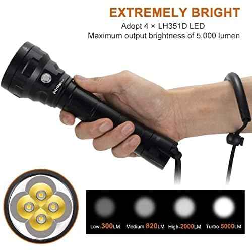 Wurkkos DL40 Diving Flashlight, Bright Max 5000 Lumen Scuba Dive Light with 4 LH351D LED, IPX8 Waterproof Submarine Flashlight Underwater 492ft, High 90CRI Rechargeable Diving Torch for Depth Cave
