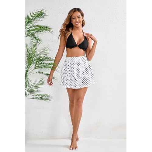 Halcurt Women's High Waisted Ruffle Swim Skirt with Shorts Tummy Control Swimsuit Bottoms