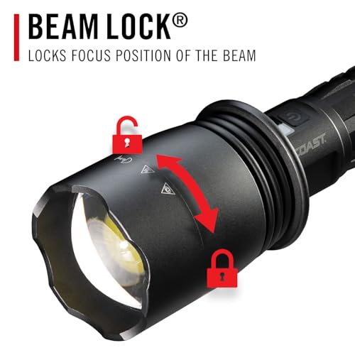 Coast XP80R 15000 Lumen Rechargeable Dual-Power LED Flashlight with POWERiQ¢â Real-TIME Display, 5 Light Modes, Ultra View Flood Beam, Push/Pull Focus, 12.2" Long, 2.18 lbs.