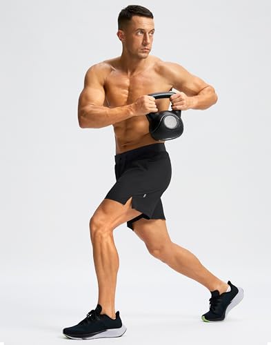 Men's Athletic Running Shorts with Zipper Pockets 9/7/5 Inch Inseam Large Black - Soothfeel