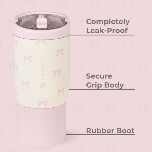 HydroJug Kids 14 oz Sport Water Bottle – Stainless Steel, Insulated, 100% Leakproof, With Carry Handle, BPA-Free – Kid-Friendly Design – Durable & Dishwasher Safe, Bows