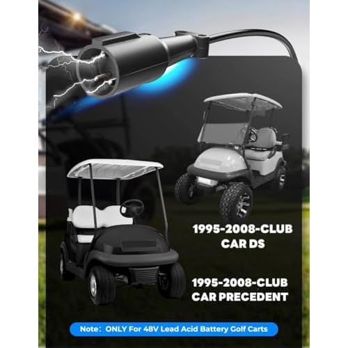 KEMIMOTO 48V Golf Cart Charger for Club Car Precedent/DS 1995-2008, 15A Golf Cart Battery Charger, Overcharge Protection, Full in 4-6H, Trickle Charge, 16 ft, 3-pin Round Plug, for Lead Acid Battery
