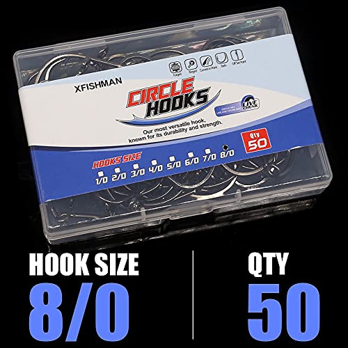 Octopus Circle Hooks Saltwater Fishing Hooks 50 Pack Black 8/0