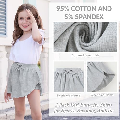 Toddler Girls Skorts with Built-in Shorts - Black/Grey, 8-9 Years, Flared Baby Sports Skirts Set