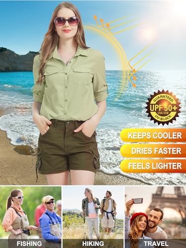 Women UPF 50+ Safari Sun Protection Shirt Khaki XX-Large Quick Dry Outdoor Hiking Travel
