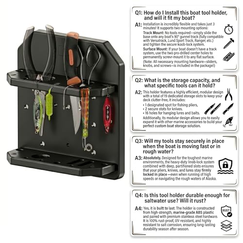 Boat Track System Tool Holder with Rail & Screw Mount - Fishing Bait & Tackle Storage