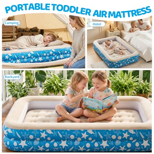 Inflatable Toddler Travel Bed with Safety Rails & Flocked Surface
