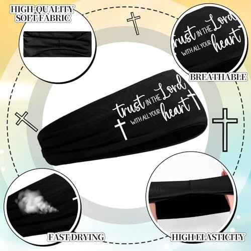5 Pcs Christian Athletic Headbands Cross Headband for Men Women Bible Verse Workout Stretchy Sports Sweat Bands