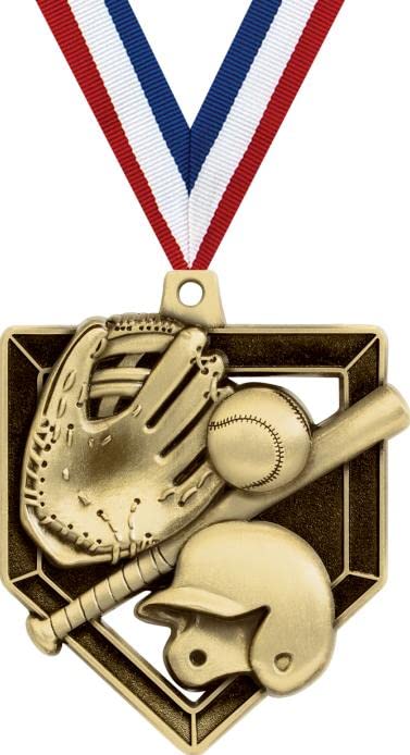 10 Pack Baseball Medals with Red White and Blue Neck Ribbons – 2" Gold Sports Award Medals for Kids, Teams, Little League, School Awards, Baseball Tournaments