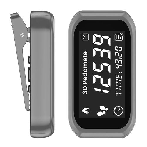 3D Pedometer Step Counter for Walking, Running & Fitness - Accurate Step & Calorie Tracker with LCD Display, Waist Clip & Armband, Rechargeable Battery - Track Daily Activity & Health Data, Grey
