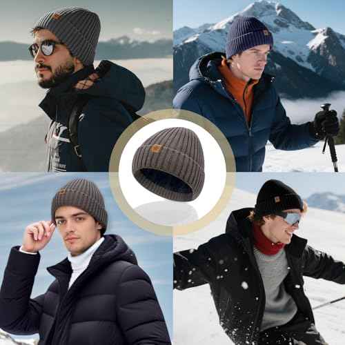 Winter Beanie Hats for Men Women Thermal Fleece Lined Soft Warm Knit Ski Cuffed Skull Caps for Cold Weather