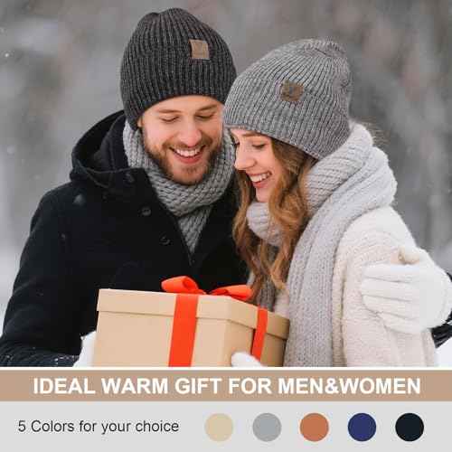 Winter Beanies Hats for Men Women, 2-Pack Soft Fleece Lined Beanie, Insulated Ski Stocking Cap for Cold Weather